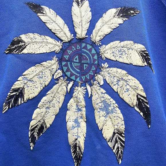 Vintage 80s Hanes Activewear size Large blue sweatshirt w/ Arizona Native print - Picture 3 of 6